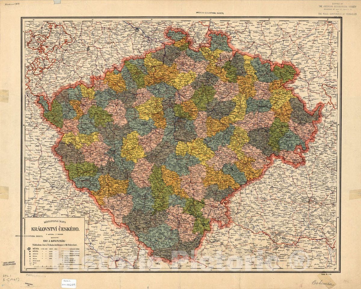 Map : Bohemia (Czech Republic) 1916, Mistopisna mapa Kralovstvi Ceskeho , Antique Vintage Reproduction