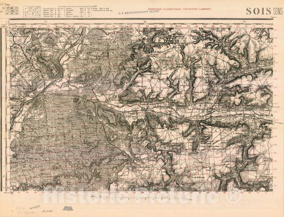 Map : France 1918- 167, [Topographic maps of France], Antique Vintage Reproduction