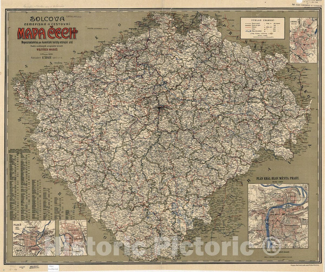 Map : Bohemia (Czech Republic) 1916, Solcova zemepisna a cestovni mapa Cech : nepostradatelna pro kancelare, turisty, cestujici a t.d. , Antique Vintage Reproduction