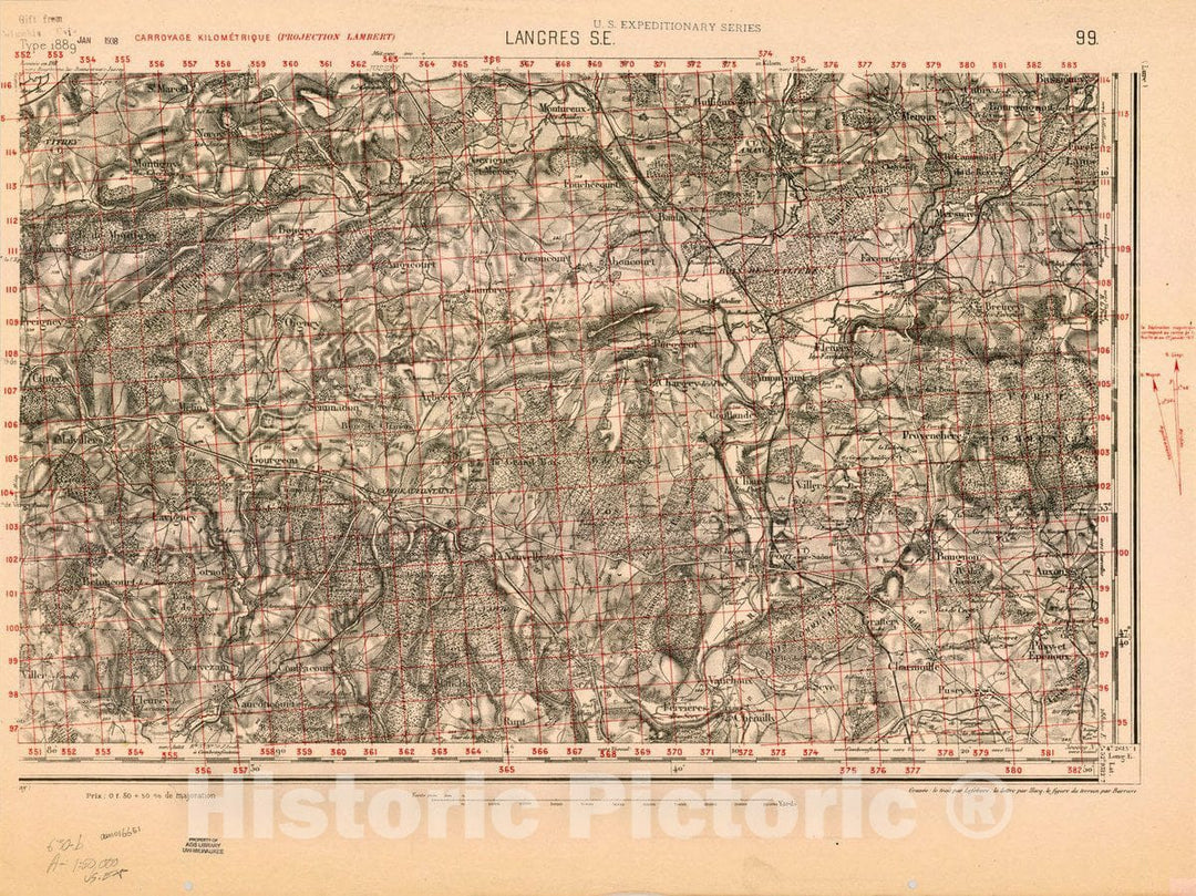 Map : France 1918- 189, [Topographic maps of France], Antique Vintage Reproduction