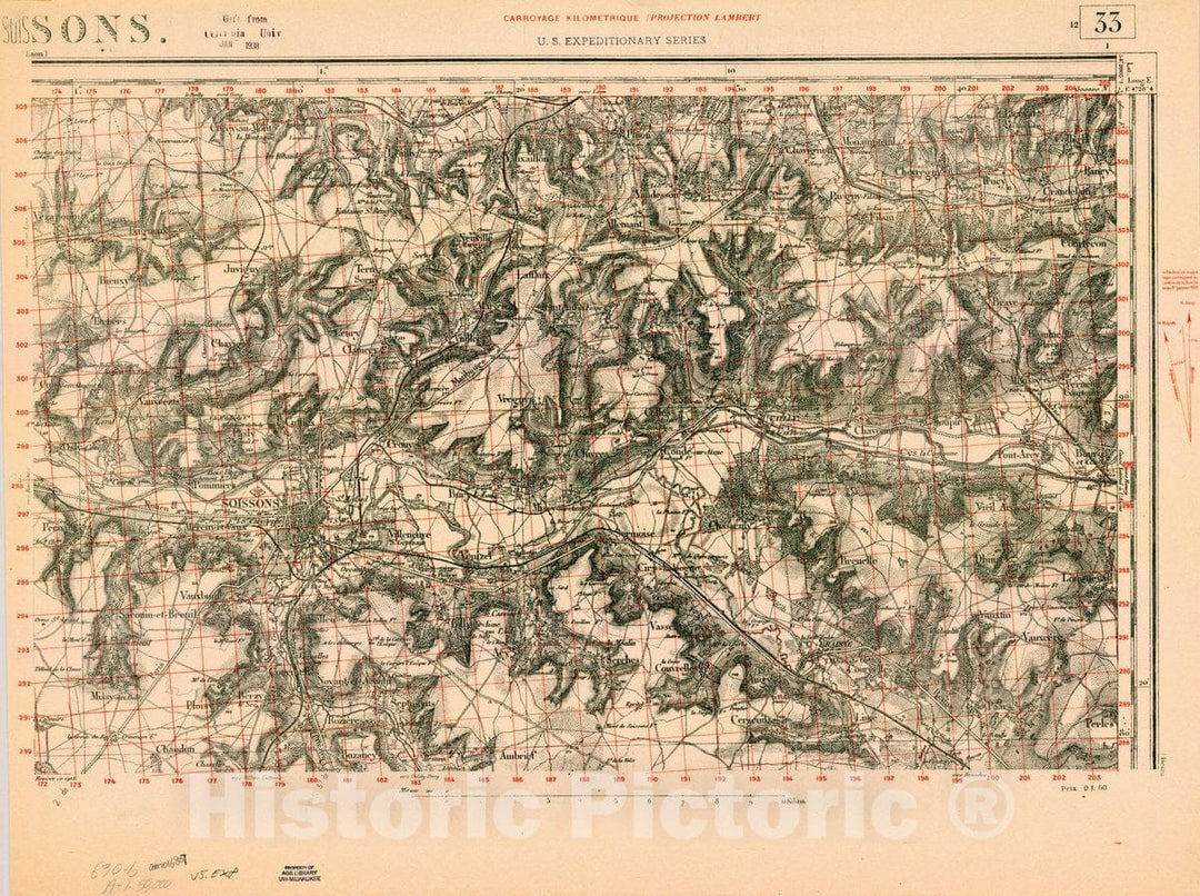 Map : France 1918- 4, [Topographic maps of France], Antique Vintage Reproduction