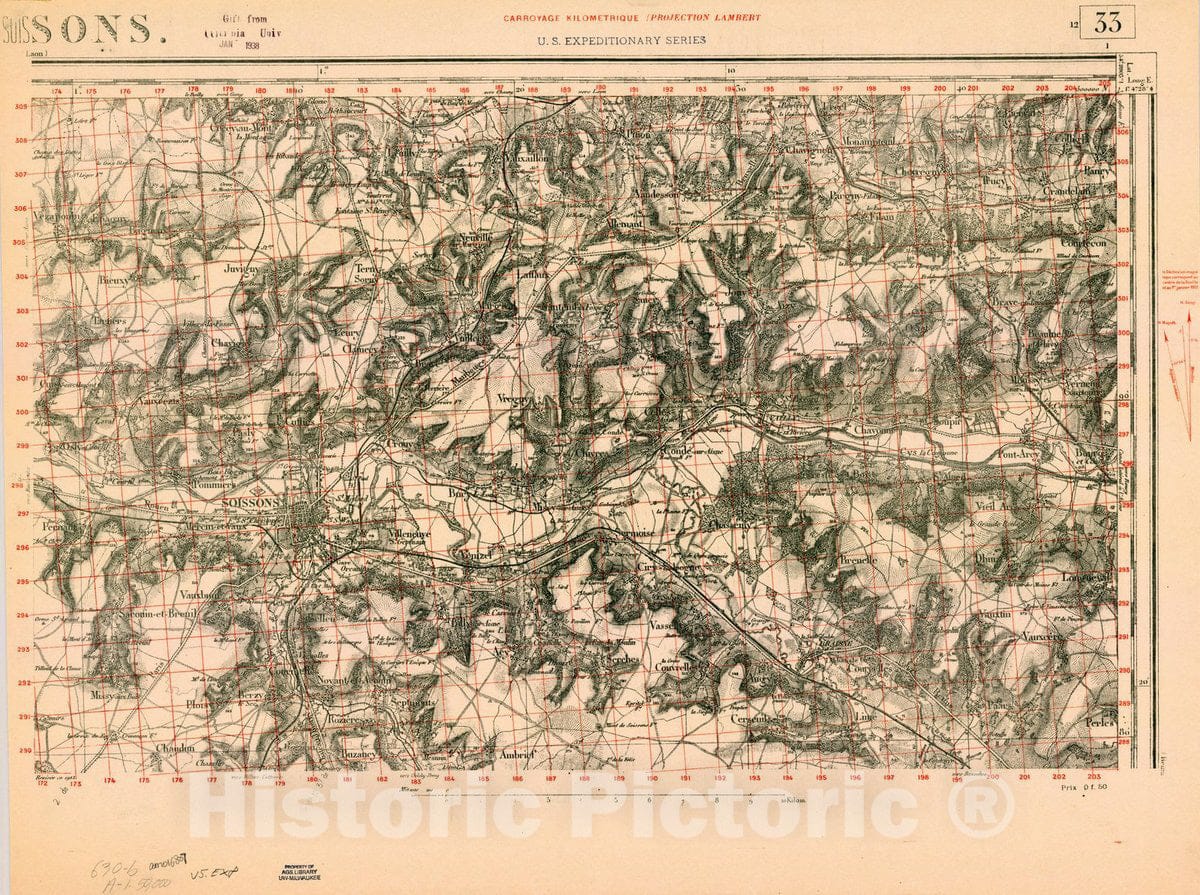 Map : France 1918- 4, [Topographic maps of France], Antique Vintage Reproduction