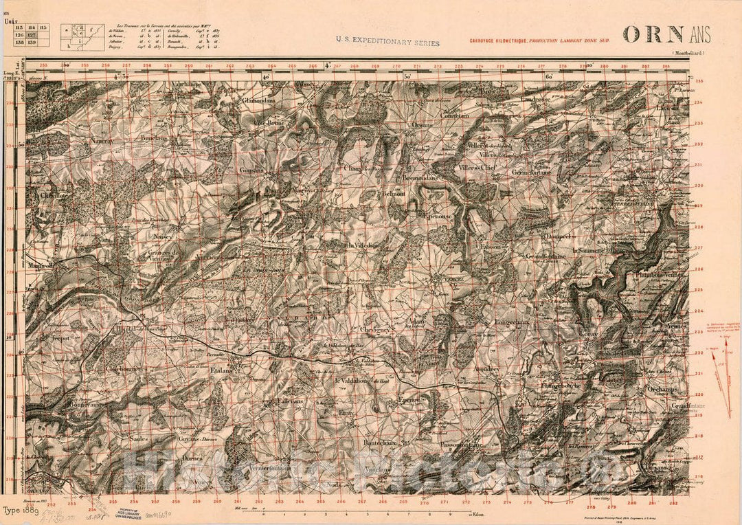 Map : France 1918- 7, [Topographic maps of France], Antique Vintage Reproduction