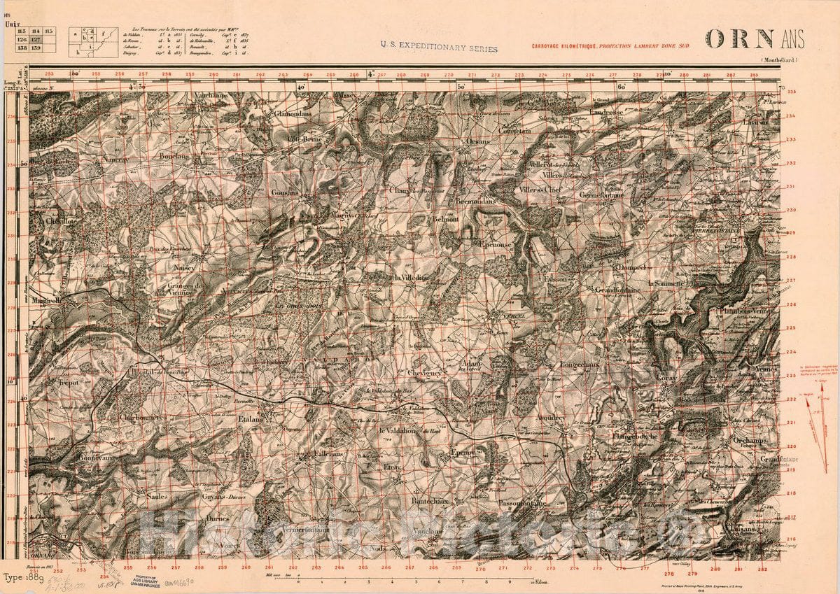 Map : France 1918- 7, [Topographic maps of France], Antique Vintage Reproduction