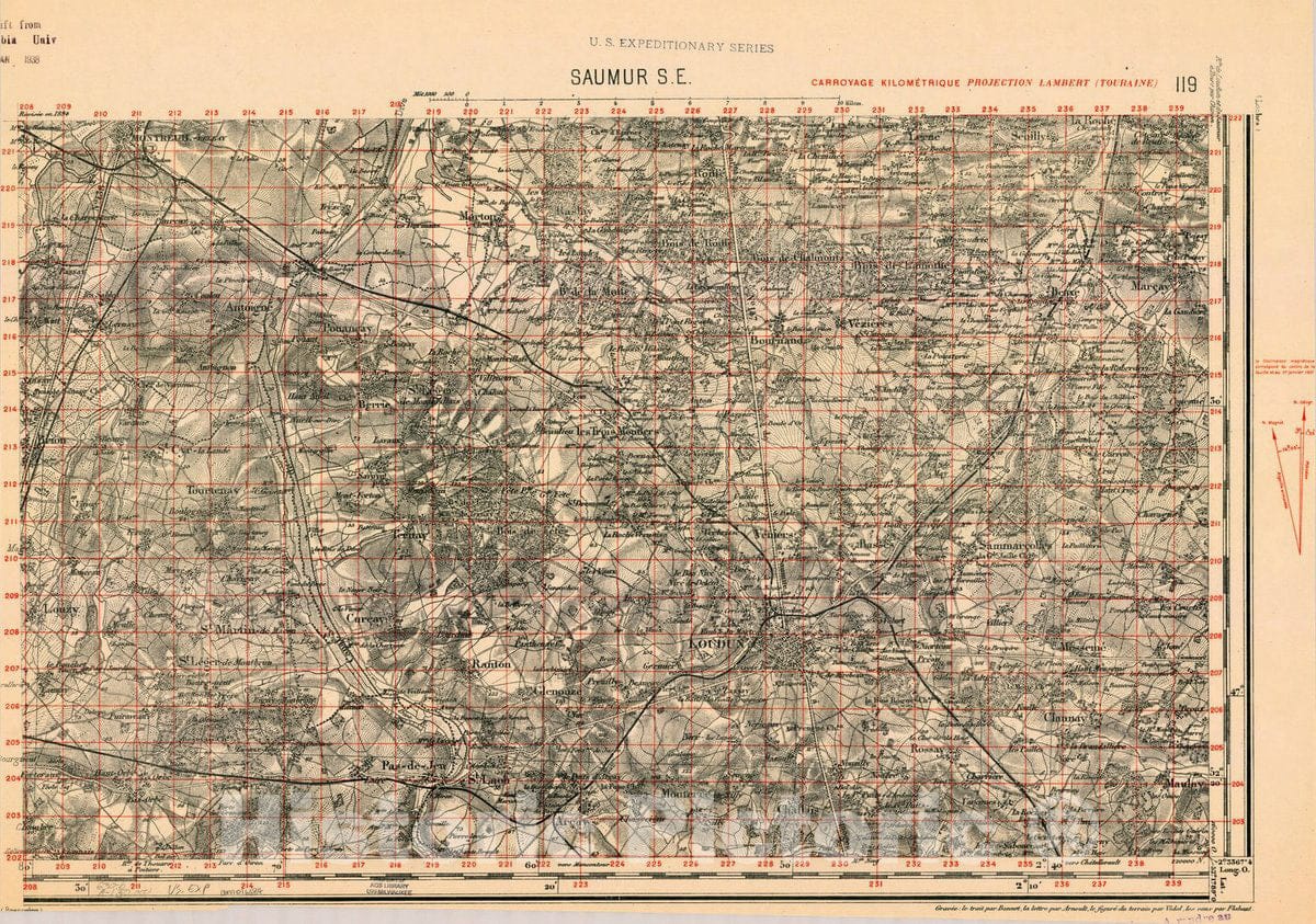 Map : France 1918- 42, [Topographic maps of France], Antique Vintage Reproduction