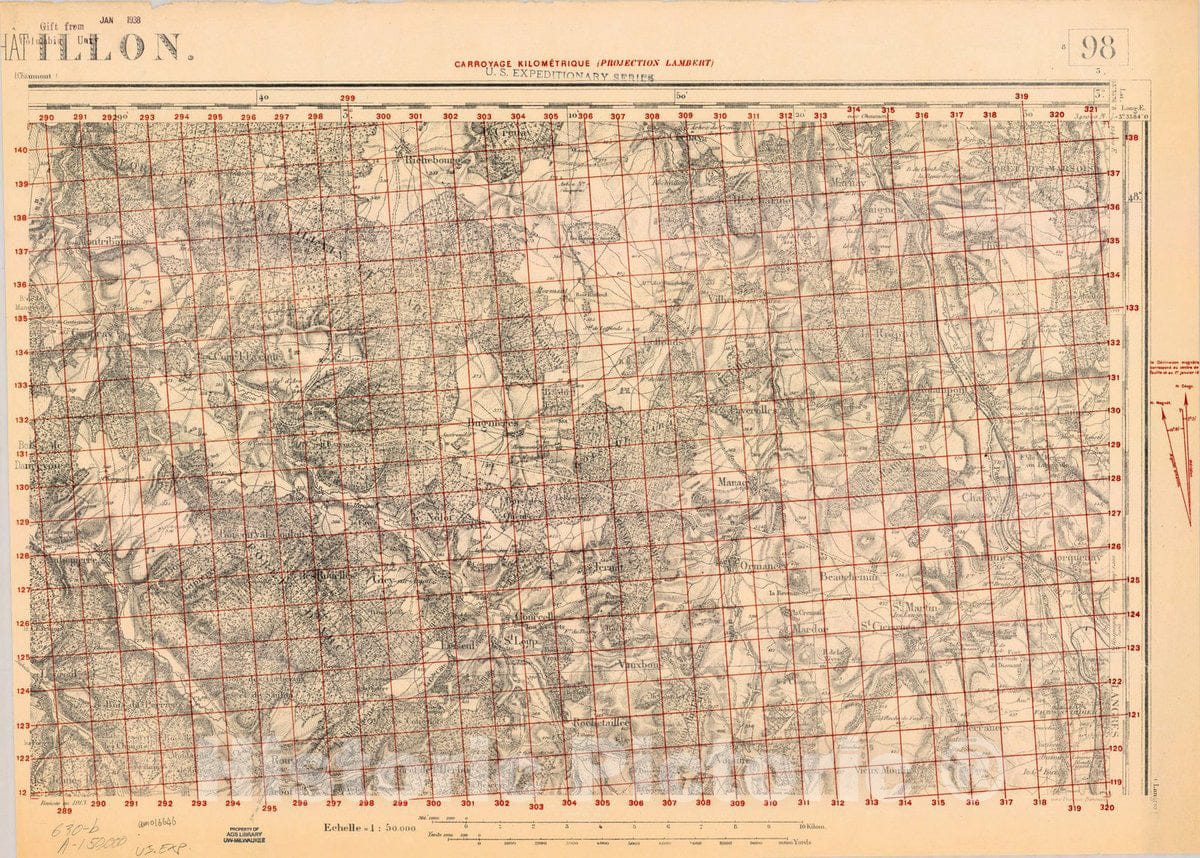 Map : France 1918- 70, [Topographic maps of France], Antique Vintage Reproduction