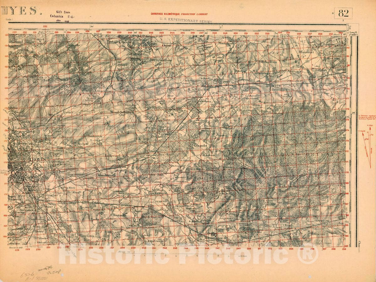 Map : France 1918- 100, [Topographic maps of France], Antique Vintage Reproduction