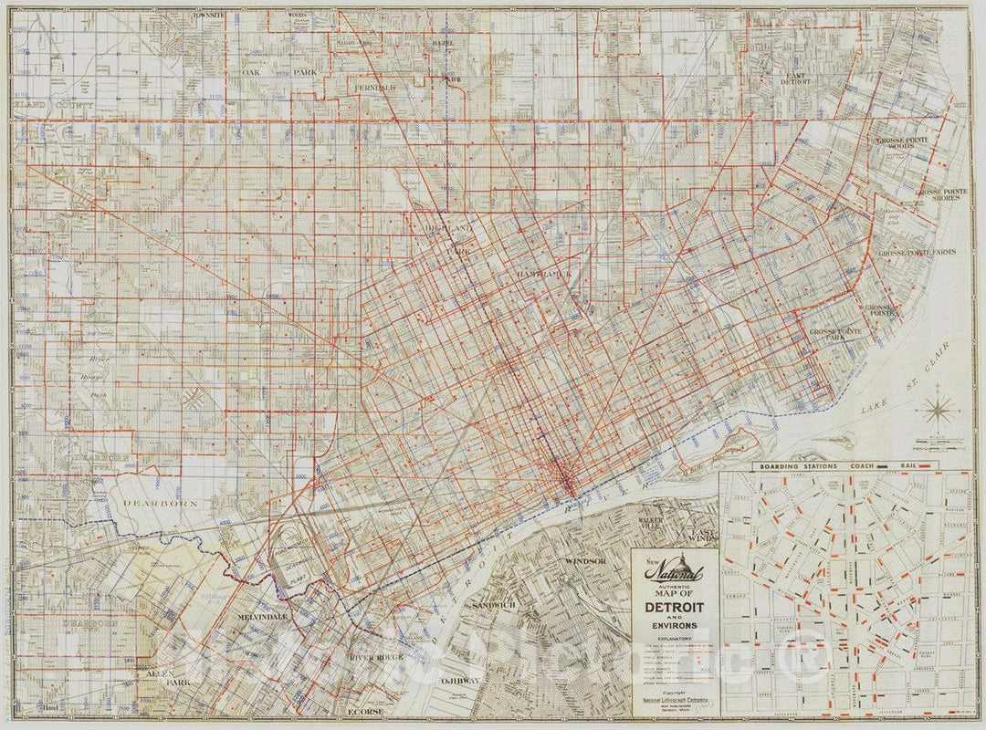 Map : Detroit, Michigan 1949, New National authentic map of Detroit and environs , Antique Vintage Reproduction