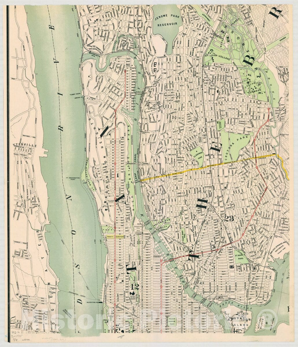 Map : Manhattan, New York 1905 3, Map of the boroughs of Manhattan and the Bronx, City of New York , Antique Vintage Reproduction