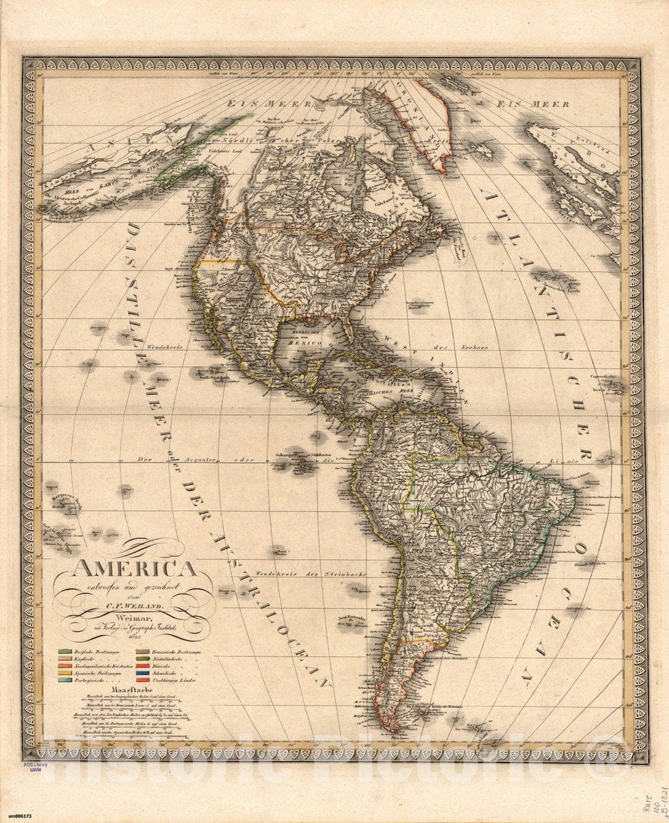 Map : Western Hemisphere 1821, America , Antique Vintage Reproduction