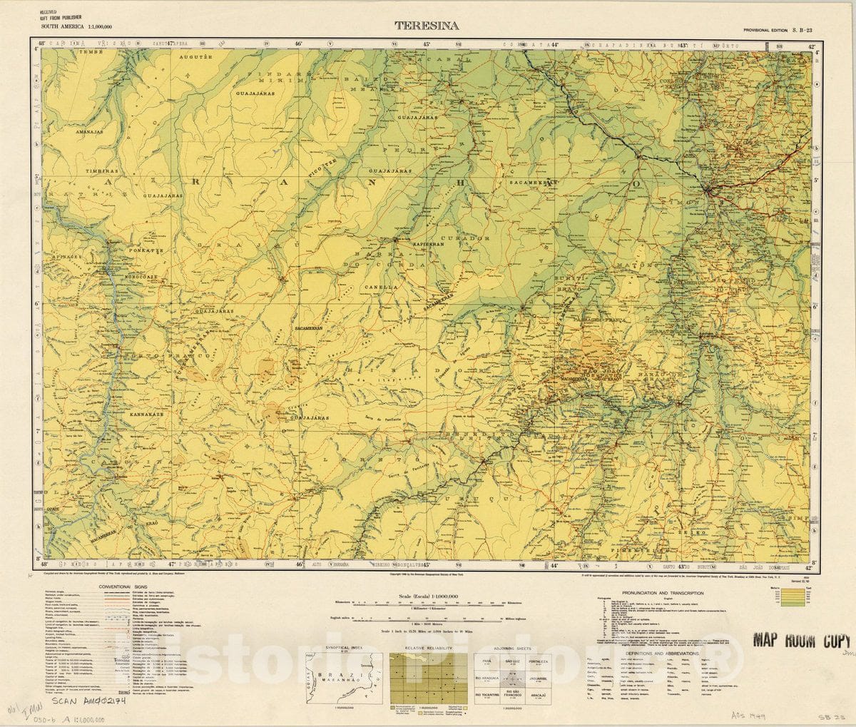 Map : Teresina, Brazil 1949, Map of Hispanic America, Antique Vintage Reproduction