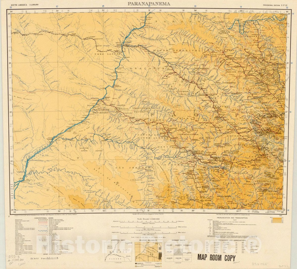 Map : Paranapanema, Brazil 1935, Map of Hispanic America, Antique Vintage Reproduction