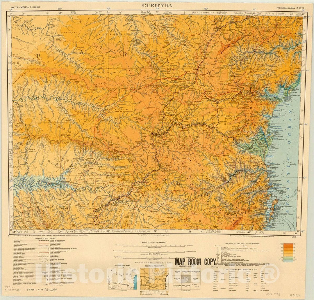 Map : Curityba, Brazil 1937, Map of Hispanic America, Antique Vintage Reproduction