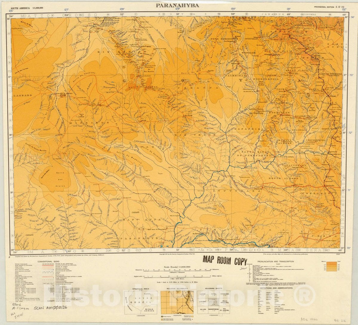 Map : Paranahyba, Brazil 1940, Map of Hispanic America, Antique Vintage Reproduction