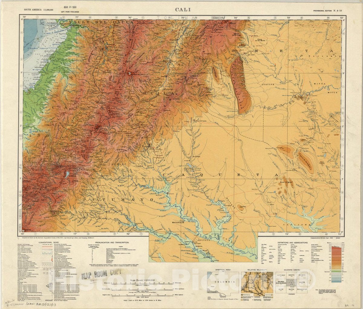 Map : Cali, Colombia 1942 2, Map of Hispanic America, Antique Vintage Reproduction