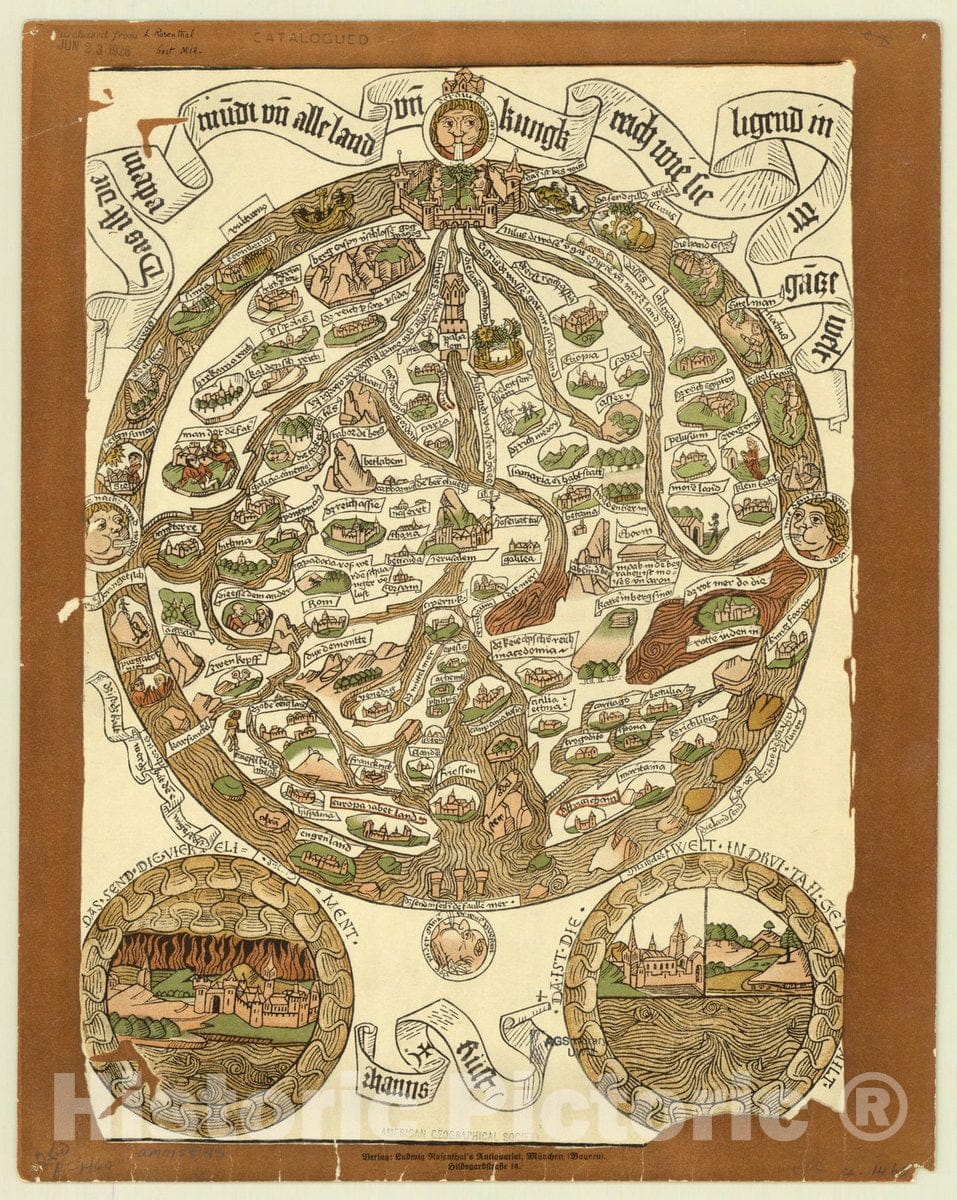 Map : World map 1460 1924, Das ist die Mapa mudi vo alle Land : un Kungreich wie sie ligend in der gaze Welt , Antique Vintage Reproduction