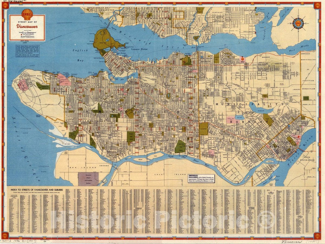 Map : Vancouver, British Columbia 1947, Street map of Vancouver , Antique Vintage Reproduction