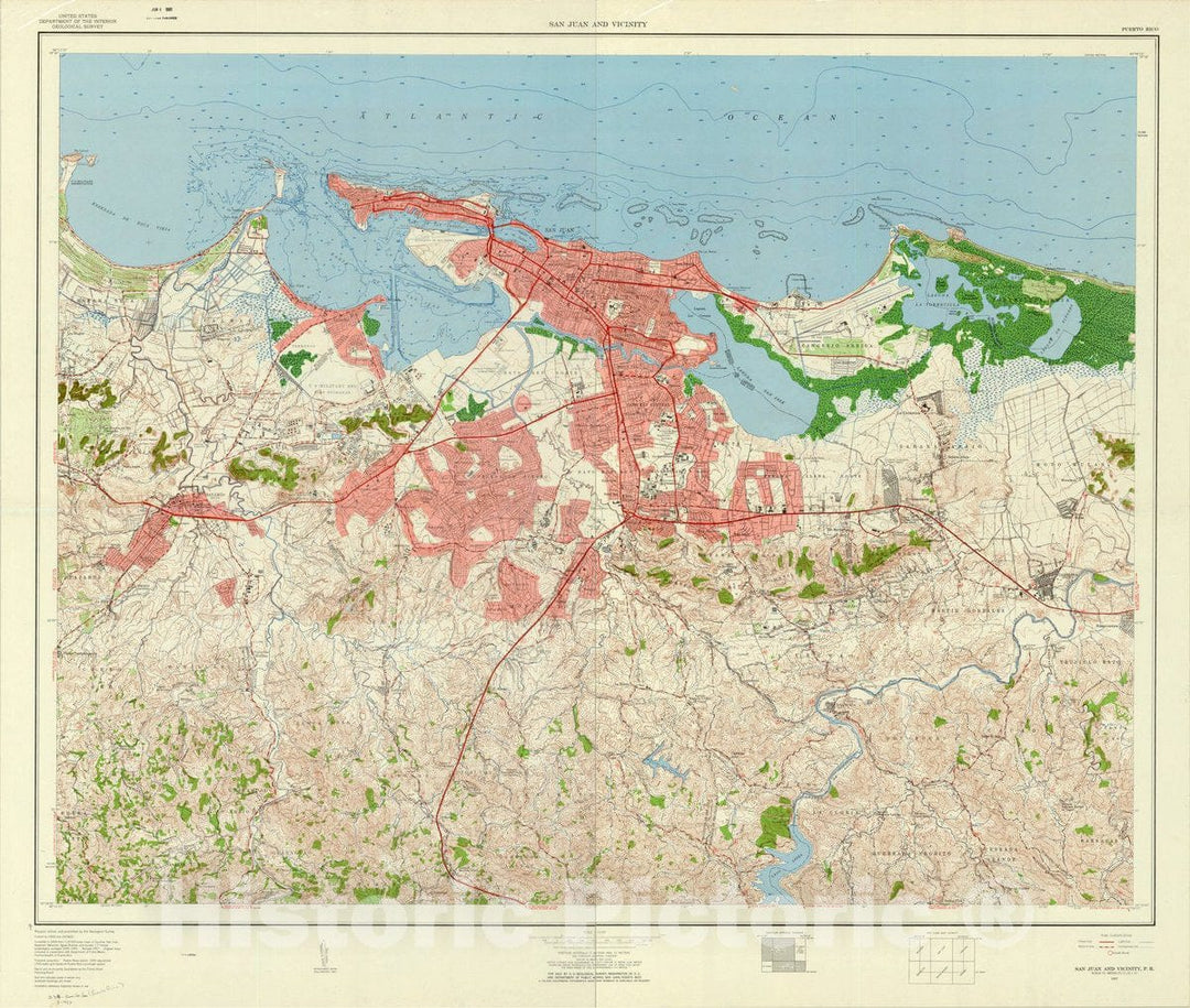 Map : San Juan, Puerto Rico 1957, San Juan and vicinity, Puerto Rico , Antique Vintage Reproduction