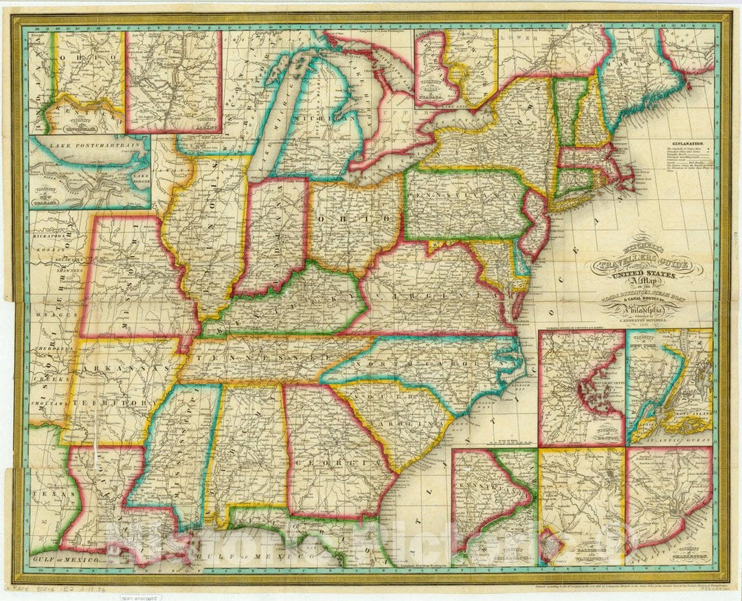 Historic Map : United States 1836, Mitchell's travellers guide through the United States : a map of the roads, distances, steam boat & canal routes & c , Antique Vintage Reproduction