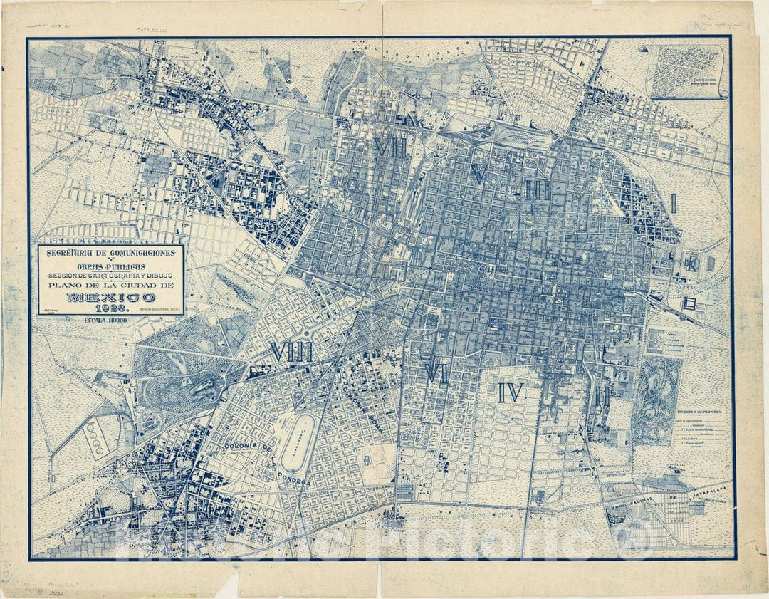 Map : Mexico City, Mexico 1923, Plano de la ciudad de Mexico , Antique Vintage Reproduction