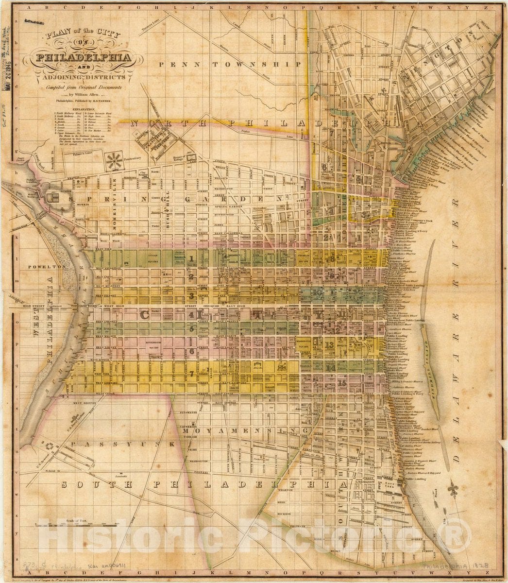 Map : Philadelphia, Pennsylvania 1828 1, Plan of the city of Philadelphia and adjoining districts , Antique Vintage Reproduction