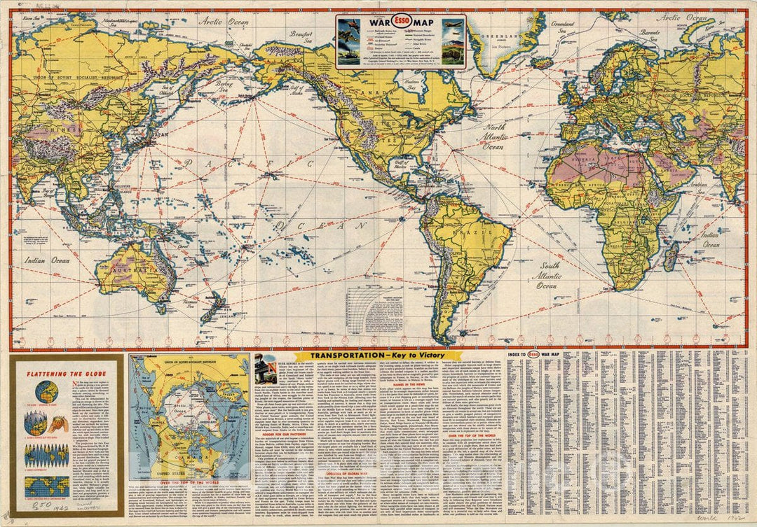 Map : World map 1942 2, Esso war map : featuring transportation, the key to every successful campaign , Antique Vintage Reproduction