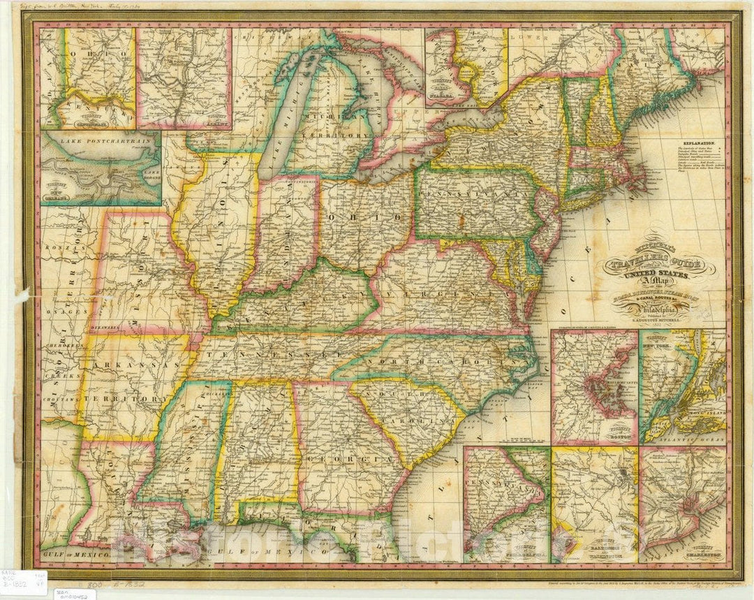 Historic Map : United States 1832, Mitchell's travellers guide through the United States : a map of the roads, distances, steam boat & canal routes &c. , Antique Vintage Reproduction