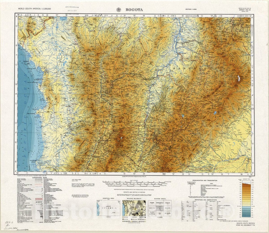 Map : Bogota 1945, World (South America) 1:1,000,000. Bogota , Antique Vintage Reproduction