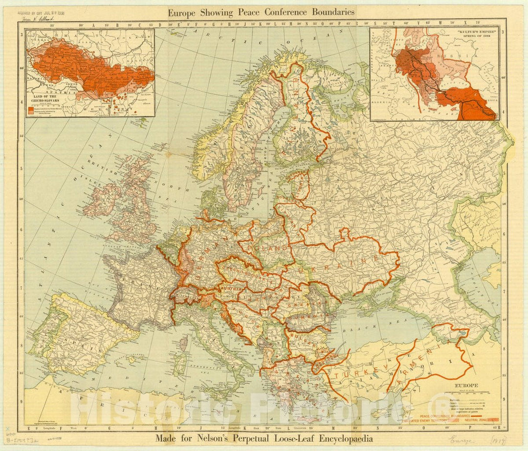 Map : Europe 1919, Europe showing peace conference boundaries , Antique Vintage Reproduction