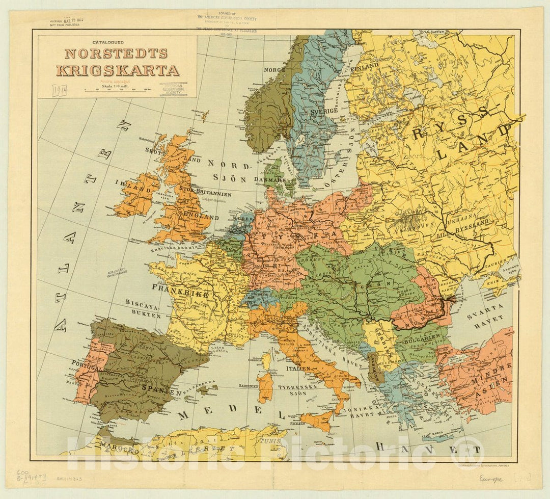 Map : Europe 1914, Norstedts Krigskarta, Antique Vintage Reproduction