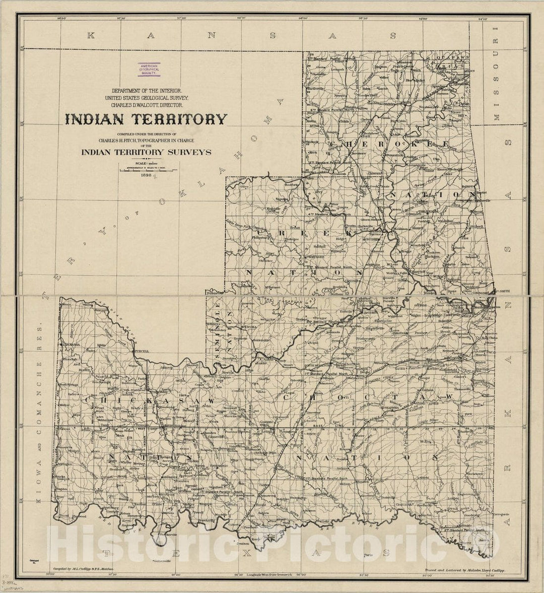 Map : Indian Territory 1898, Indian territory , Antique Vintage Reproduction