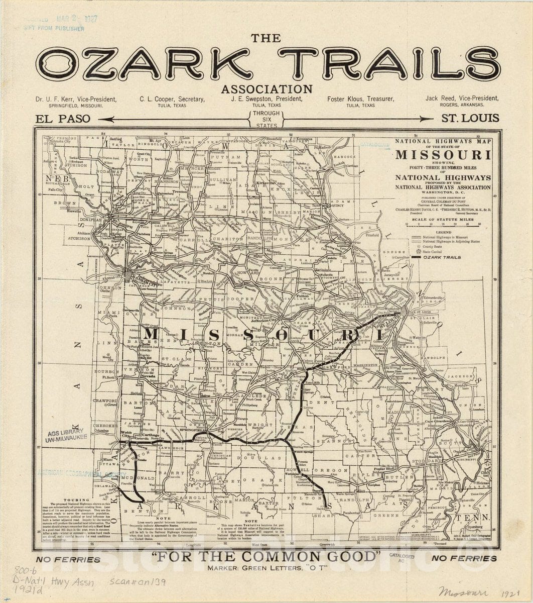 Historic Map : Missouri 1921 2, National highways map of the state of Missouri : showing forty-three hundred miles of national highways