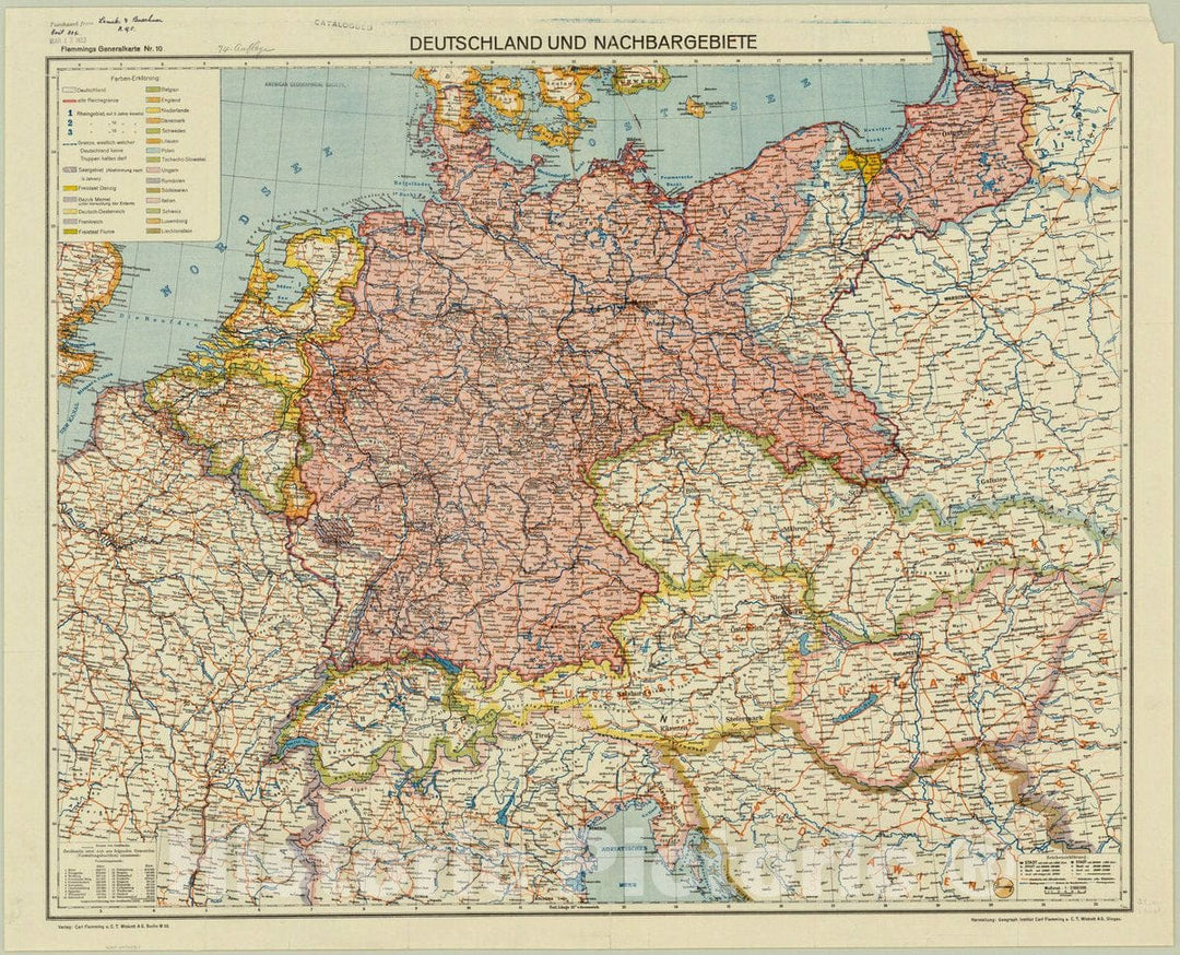 Map : Germany 1922, Deutschland und Nachbargebiete, Antique Vintage Reproduction