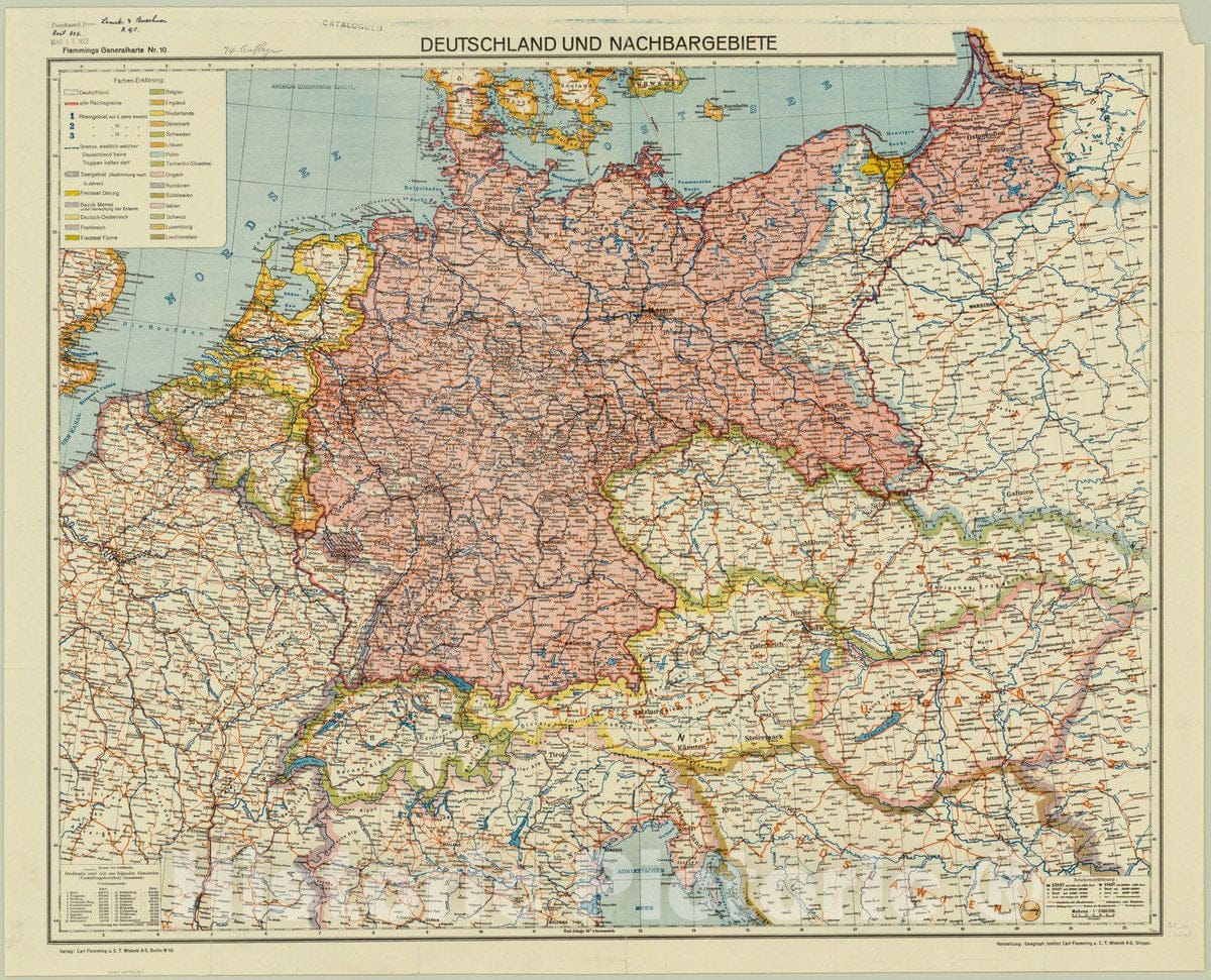 Map : Germany 1922, Deutschland und Nachbargebiete, Antique Vintage Reproduction