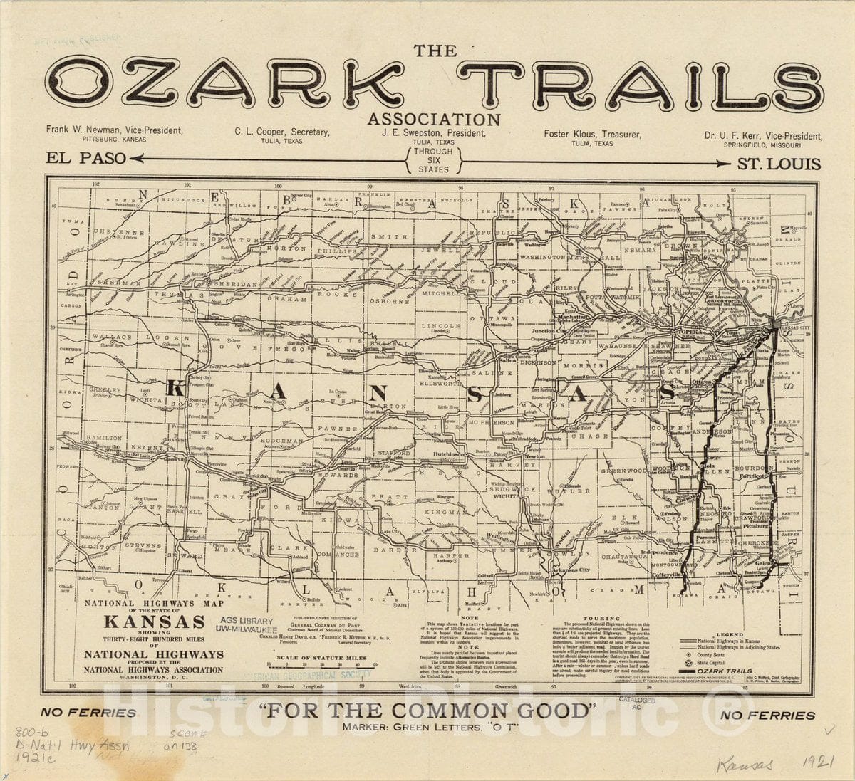 Historic Map : Kansas 1921 1, National highways map of the state of Kansas : showing thirty-eight hundred miles of national highways