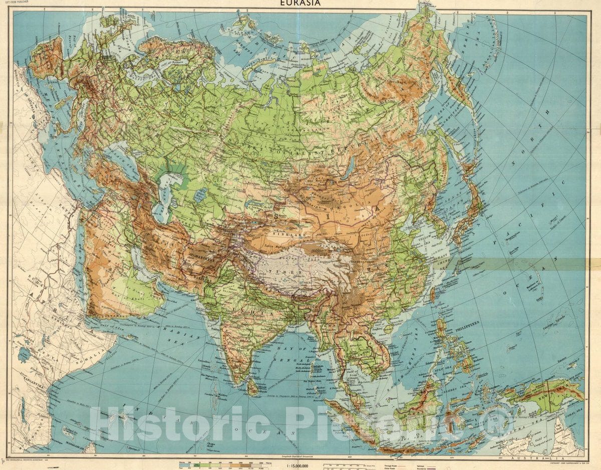 Map : Eurasia, comprising all of Europe and Asia, Eurasia , Antique Vintage Reproduction