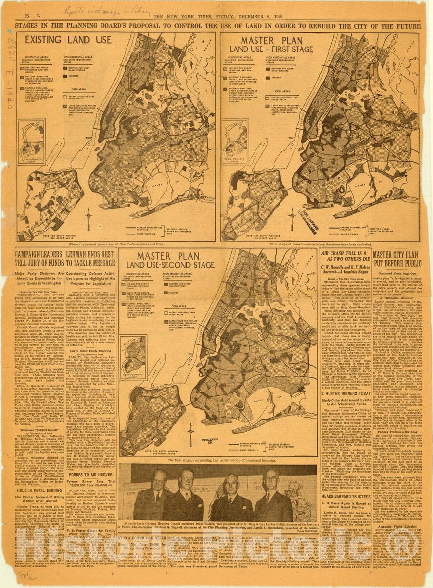 Map : New York , Stages in the Planning Board's proposal to control the use of land in order to rebuild the city of the future, Antique Vintage Reproduction