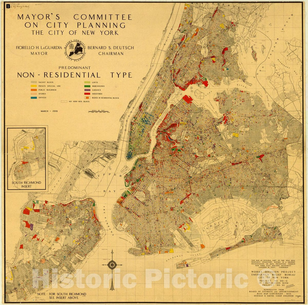 Map : New York City, New York 1935, Predominant non-residential type , Antique Vintage Reproduction