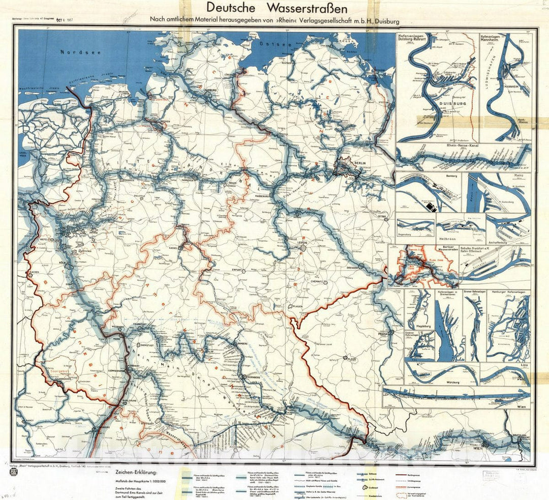 Map : Germany 1950, Deutsche Wasserstrassen : nach amtlichem Material , Antique Vintage Reproduction