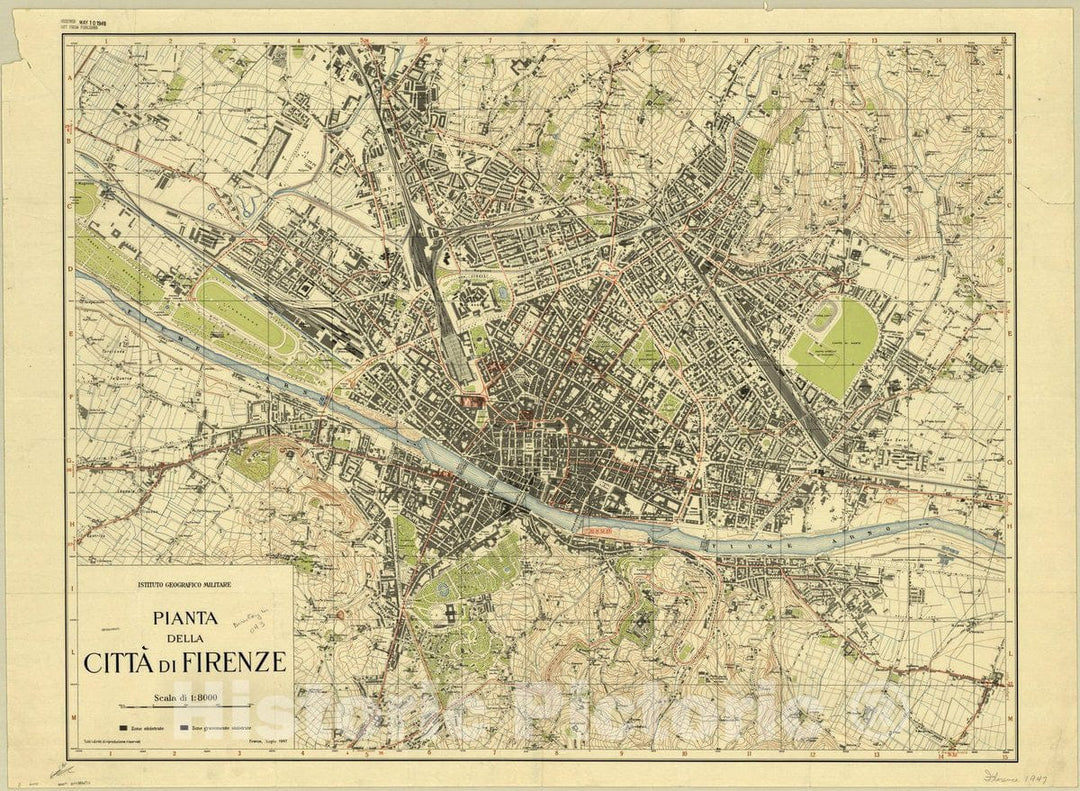 Map : Florence (Italy 1947, Pianta della citta di Firenze, Antique Vintage Reproduction