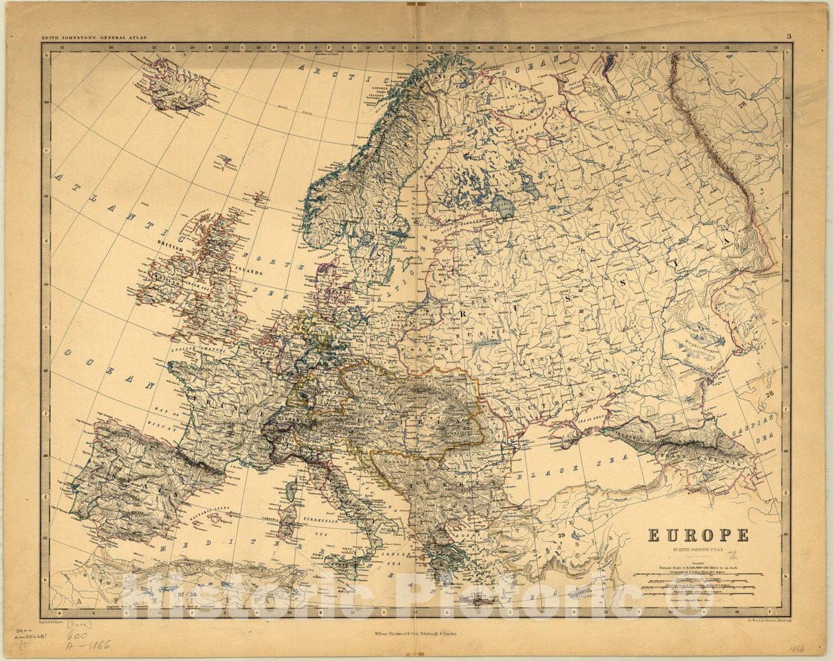 Map : Europe 1861, Europe , Antique Vintage Reproduction