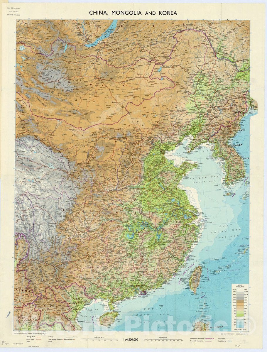 Map : China and Korea 1967, China, Mongolia, and Korea, Antique Vintage Reproduction