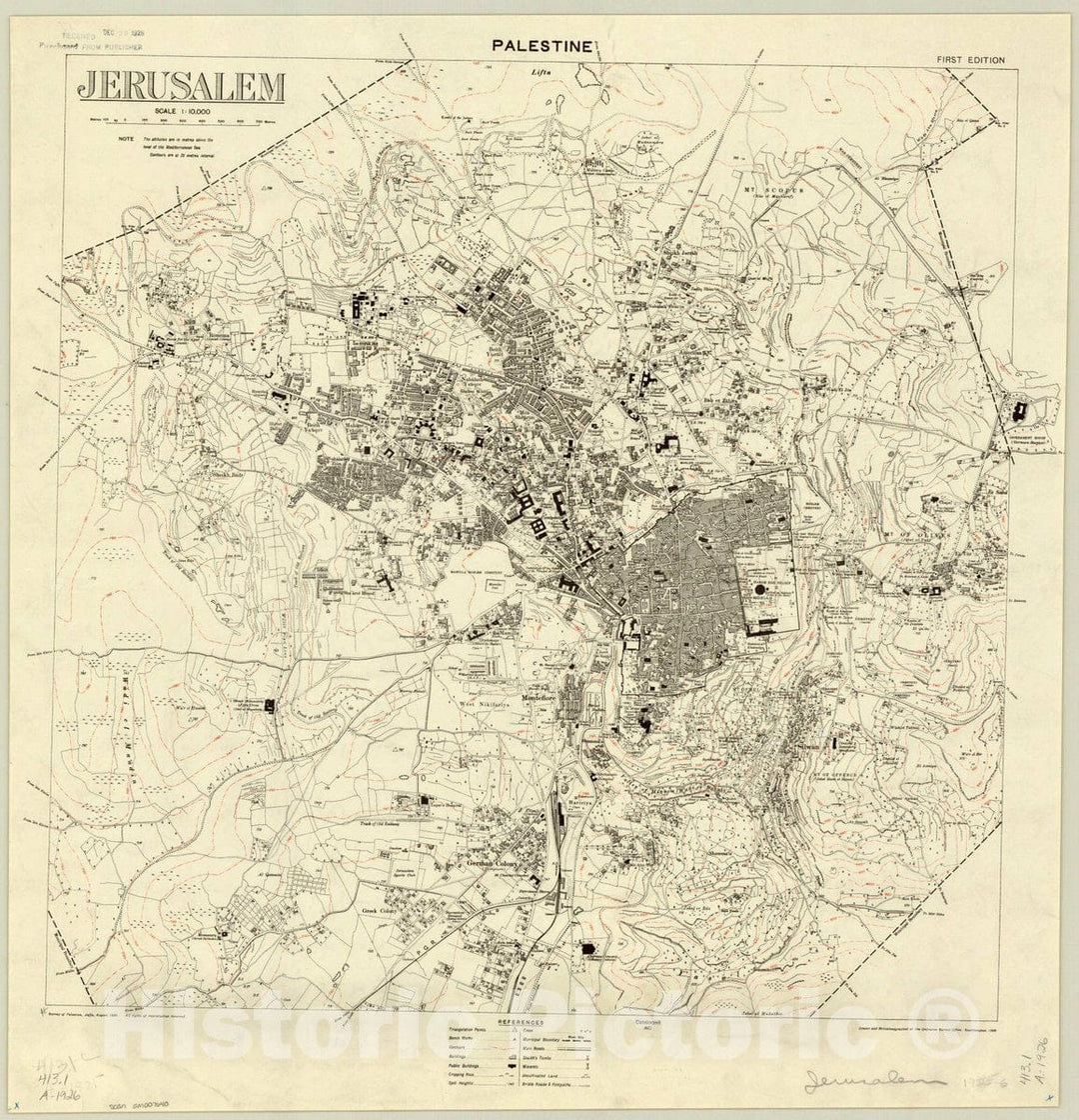 Map : Jerusalem 1926, Jerusalem , Antique Vintage Reproduction