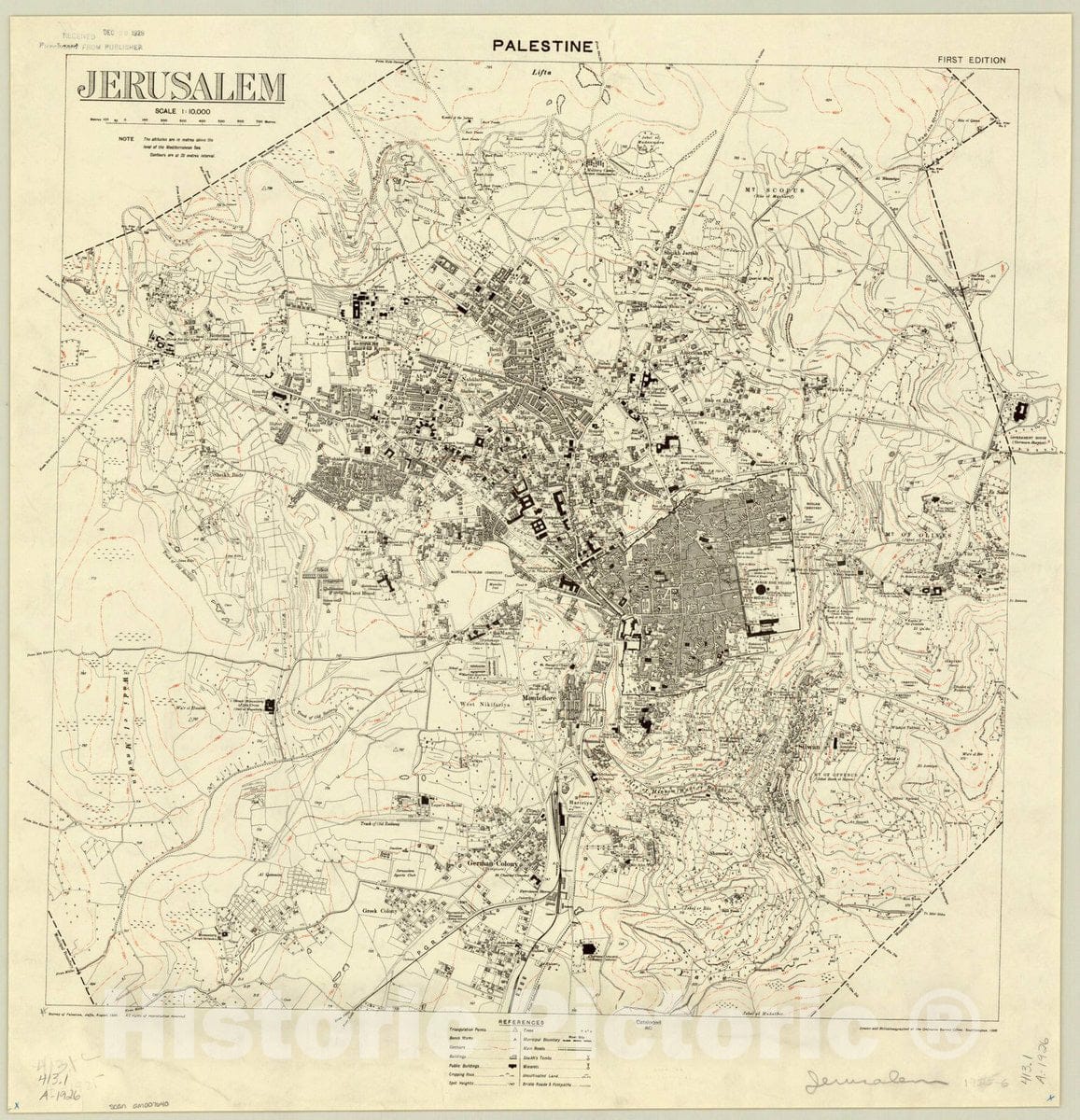 Map : Jerusalem 1926, Jerusalem , Antique Vintage Reproduction