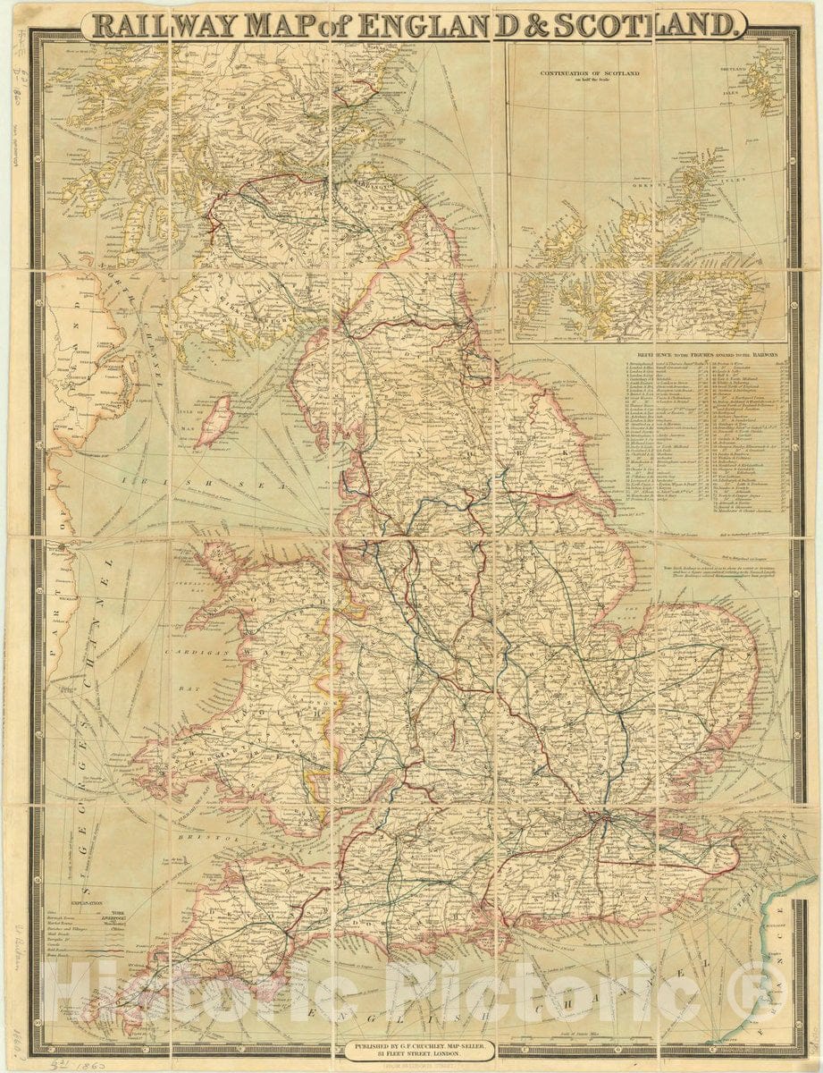 Map : England & Scotland 1860, Antique Vintage Reproduction