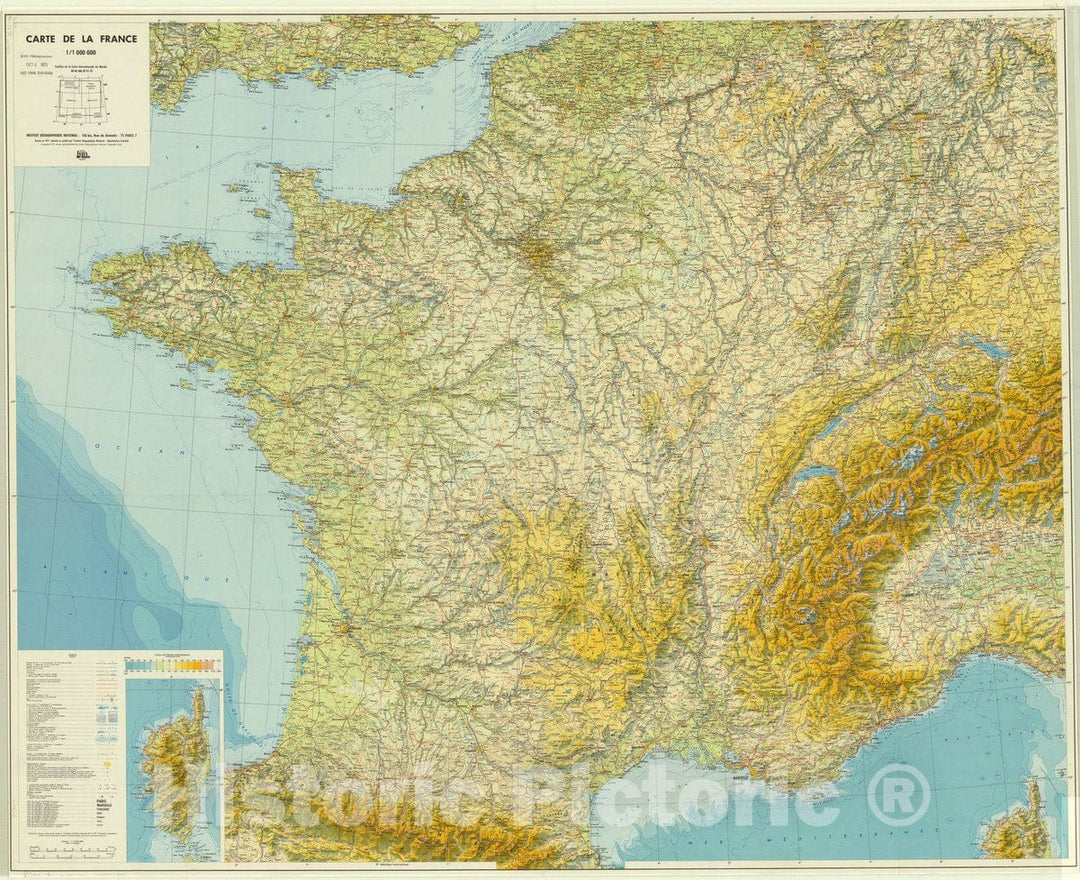 Map : France 1971, Carte de la France , Antique Vintage Reproduction