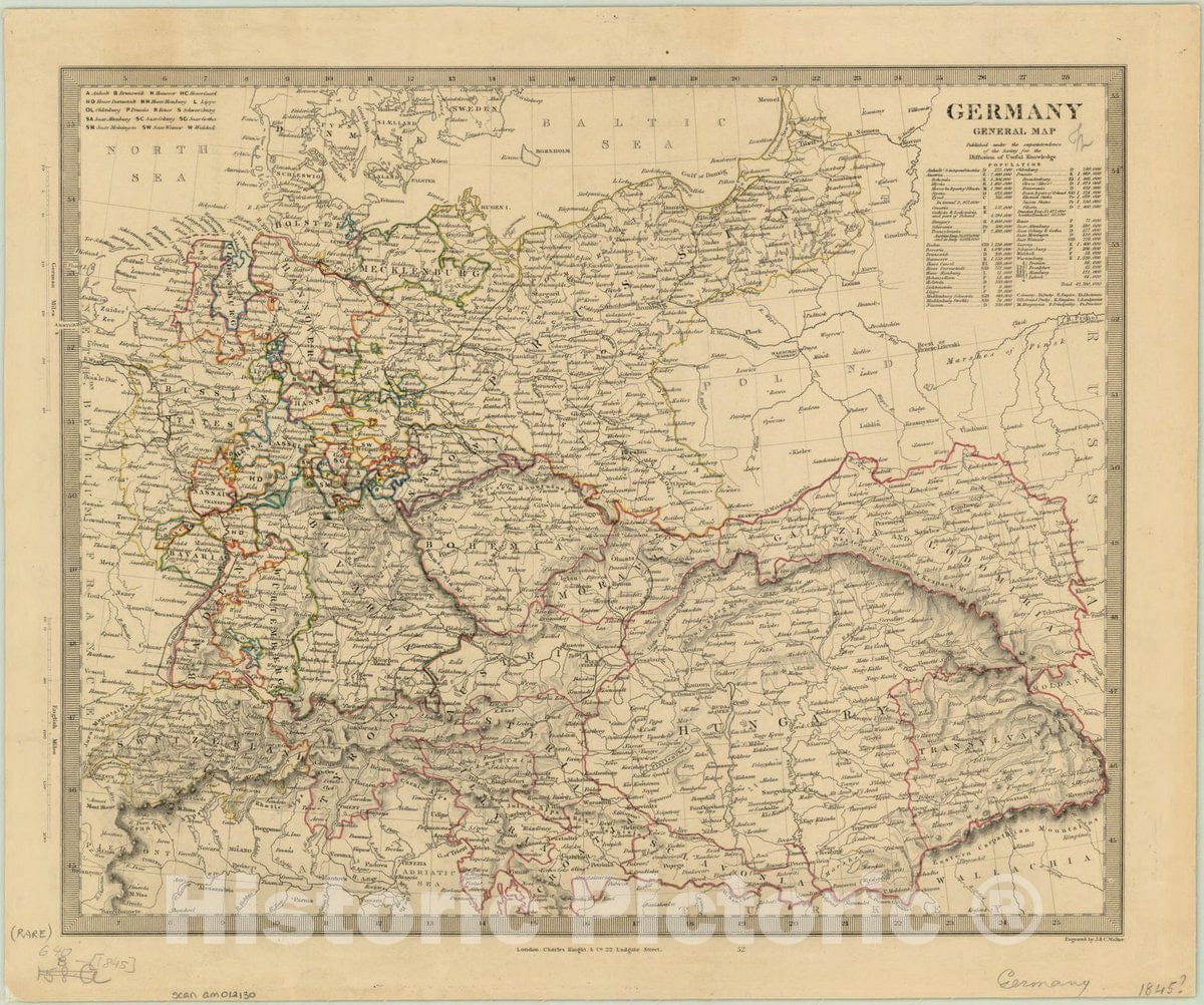 Map : Germany 1845, Germany general map , Antique Vintage Reproduction