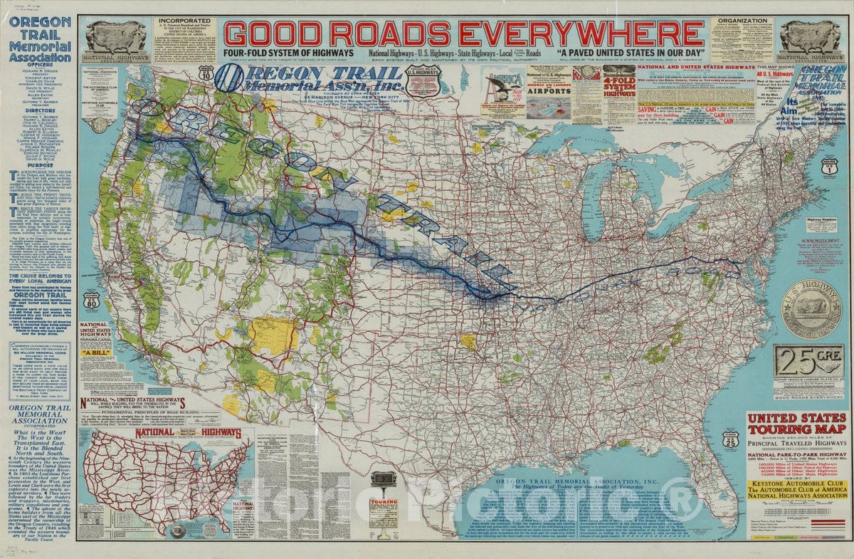 Map : United States 1929, United States touring map : showing 250,000 miles of principal traveled highways including National Park-to-park highways ...