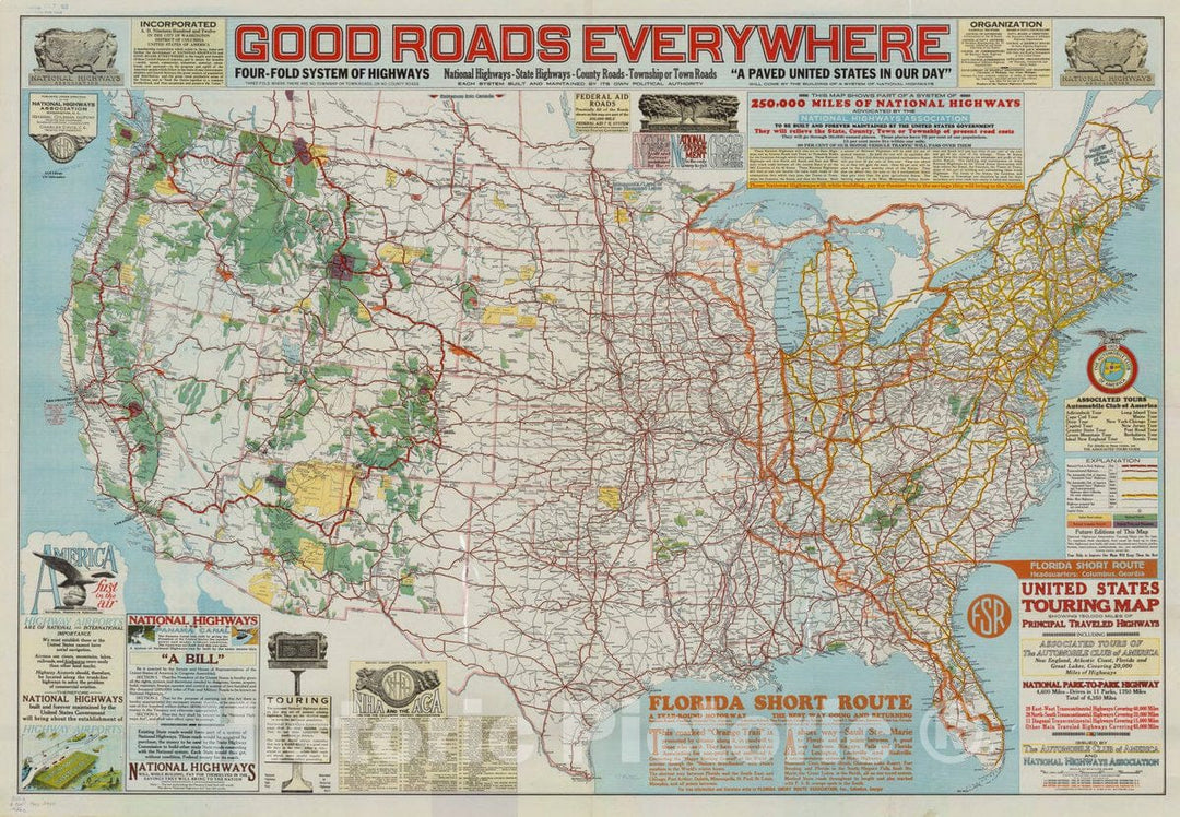 Historic Map : United States 1926 3, United States touring map, showing 150,000 miles of principal traveled highways