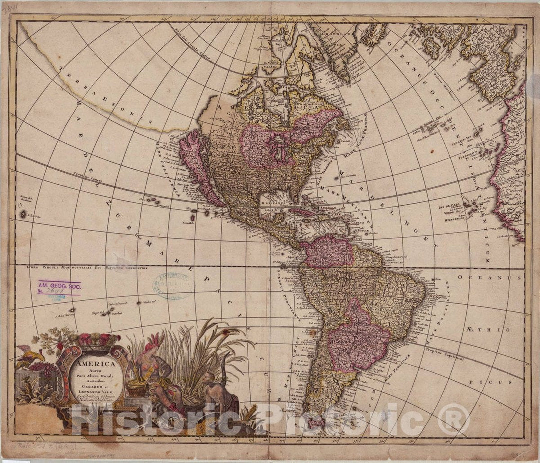 Map : Western Hemisphere 1690?, America aurea pars altera mundi , Antique Vintage Reproduction